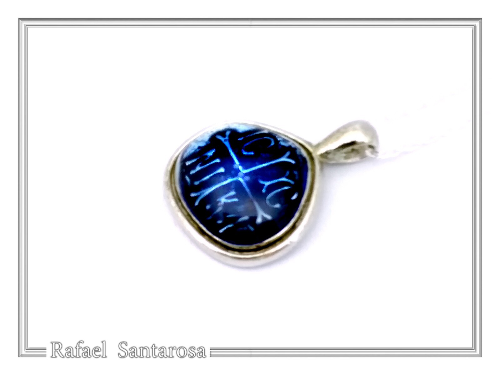 Protection cross coinshape Jesus Christ Wins silver enamel talisman charm