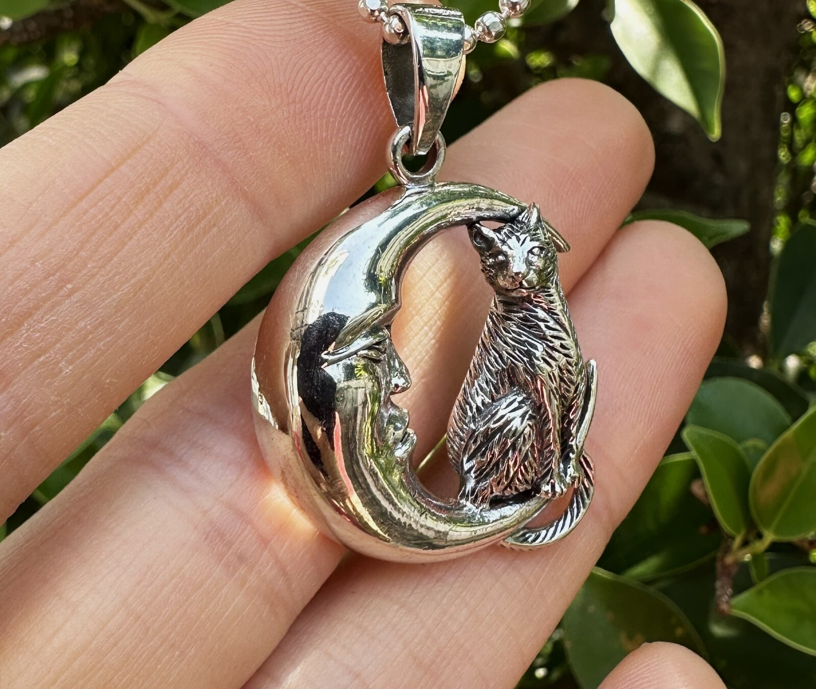 Cat & Crescent Moon Pendant STERLING SILVER 925 Magic Cat Magical Creature Witch