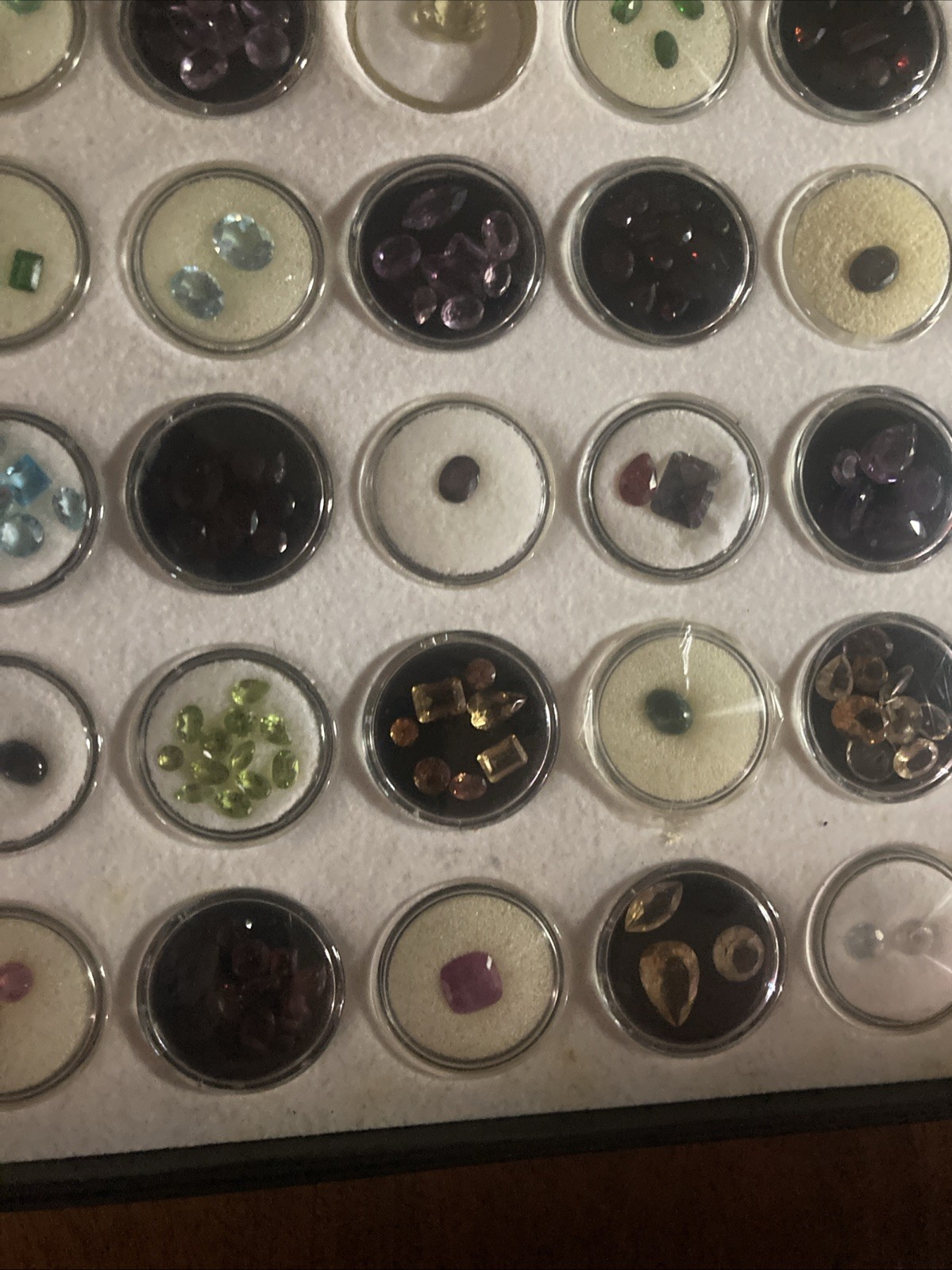 Assorted Multicolor Cut Loose Gemstones in Display Case, Gems In 100 Capsules