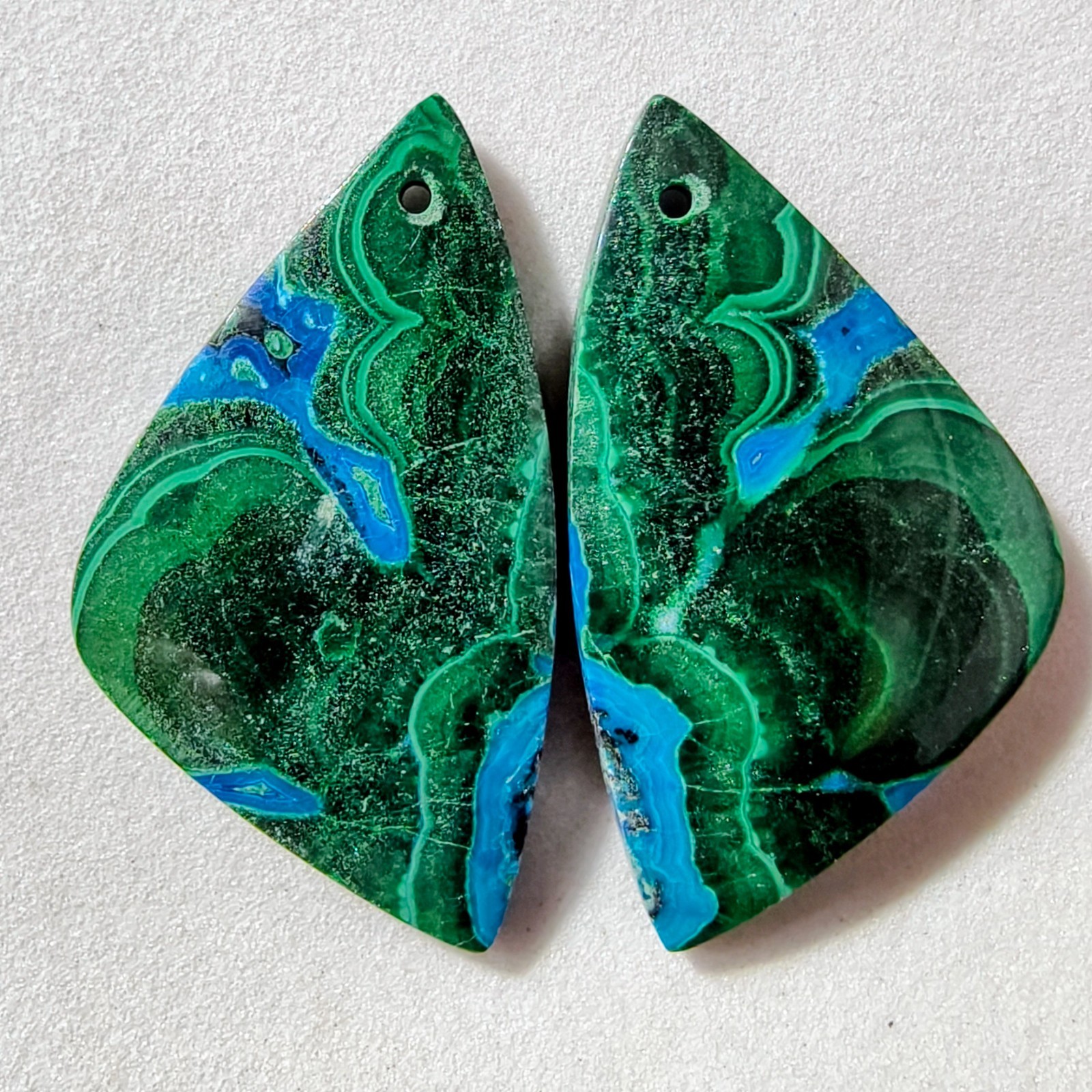54 Cts Natural Chrysocolla Malachite Drilled Pair Cabochon Gemstone 33.9×19.2 MM
