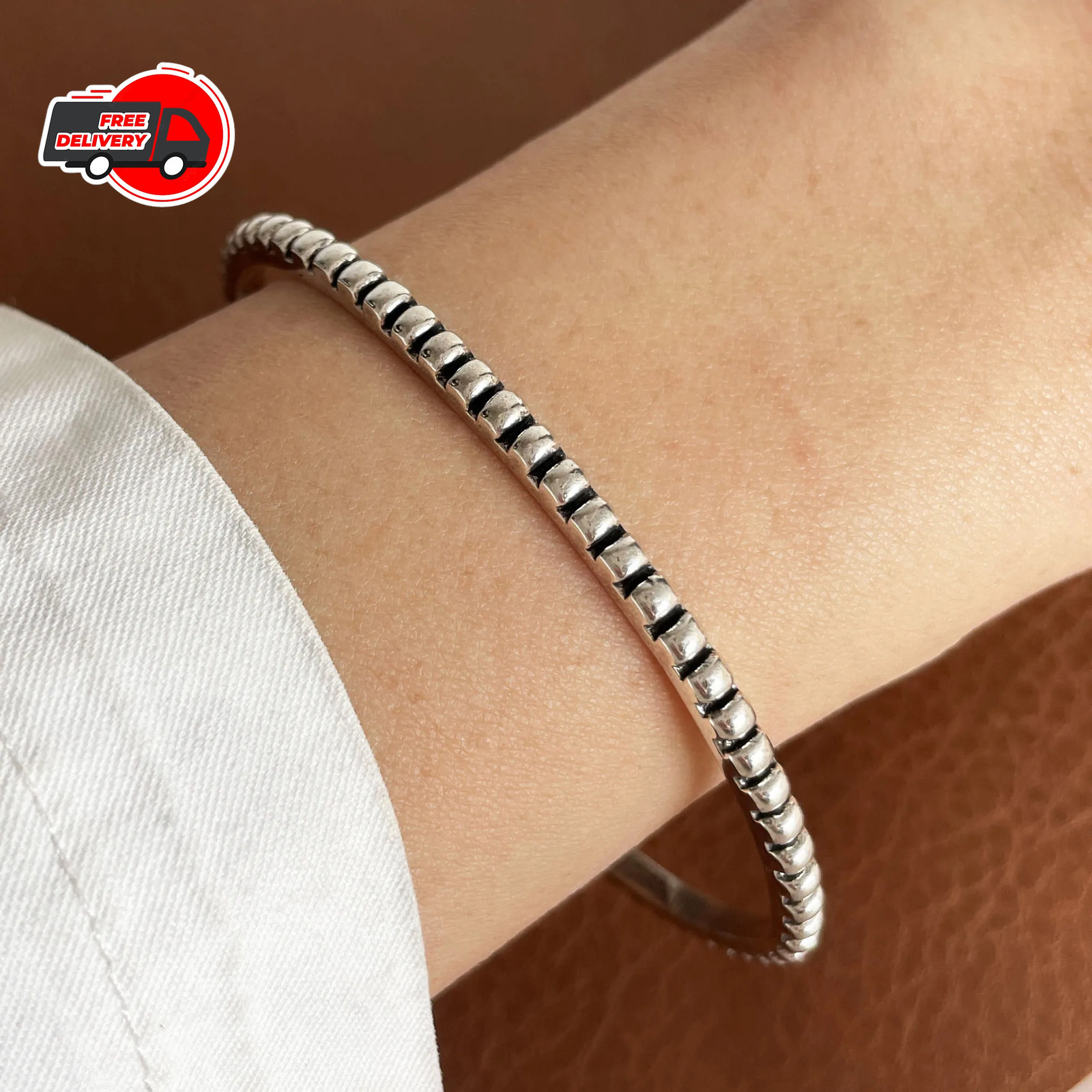 925 Sterling Silver Sideways Chain Bracelet Women Men Charm Fashion Jewelry