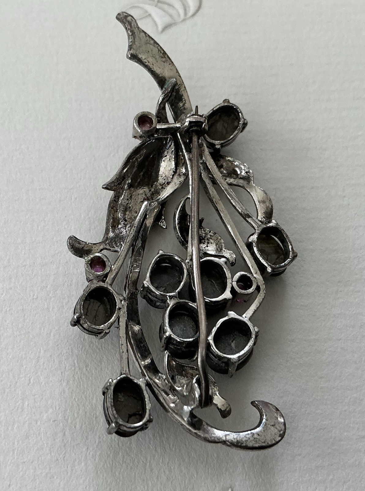 Vintage Sterling Black Star Sapphire & Ruby Floral Bouquet Brooch Pin