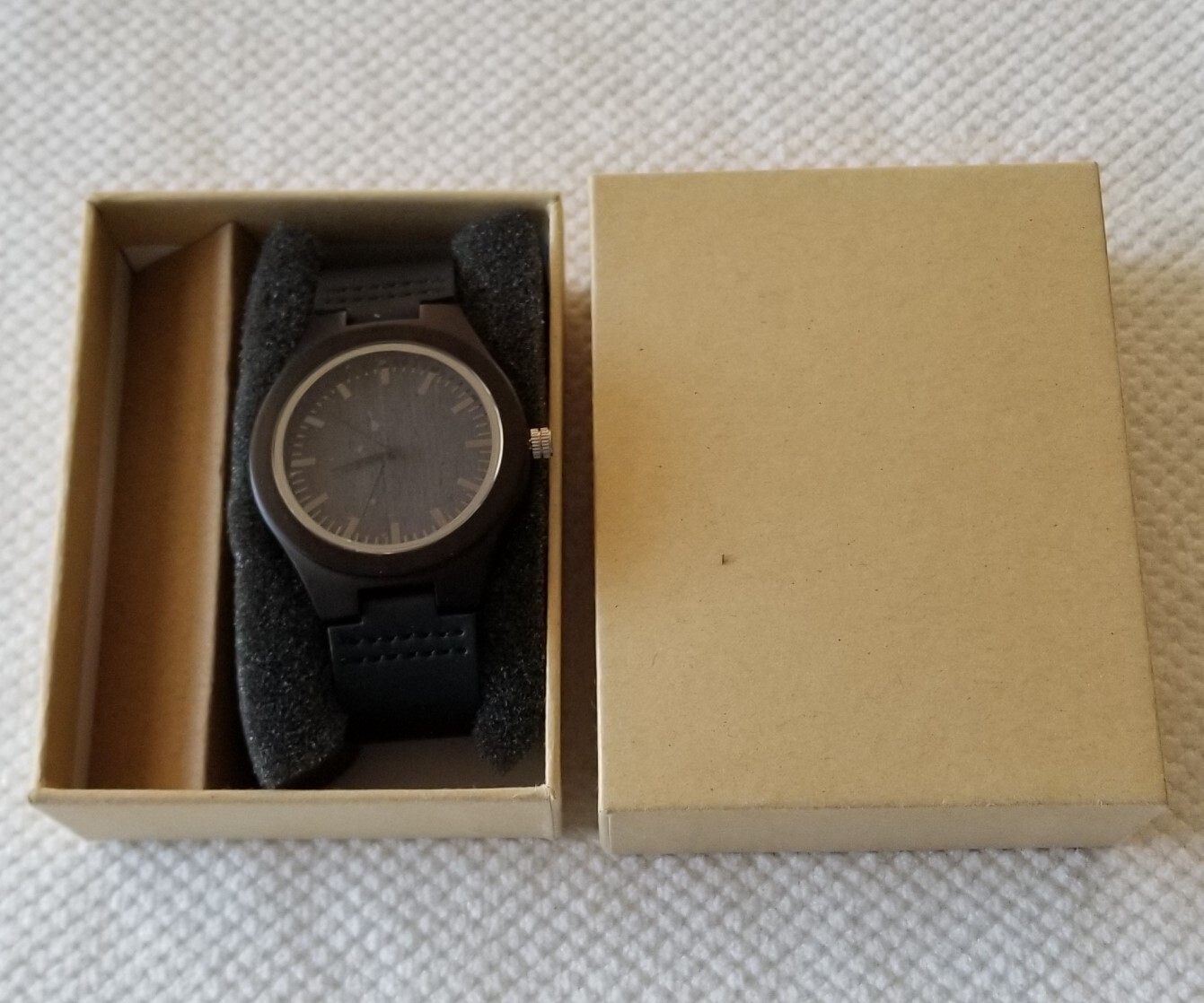 Wooden Engraved “My Man” Watch Faux Leather Band 6″-8″ New Battery Original Box
