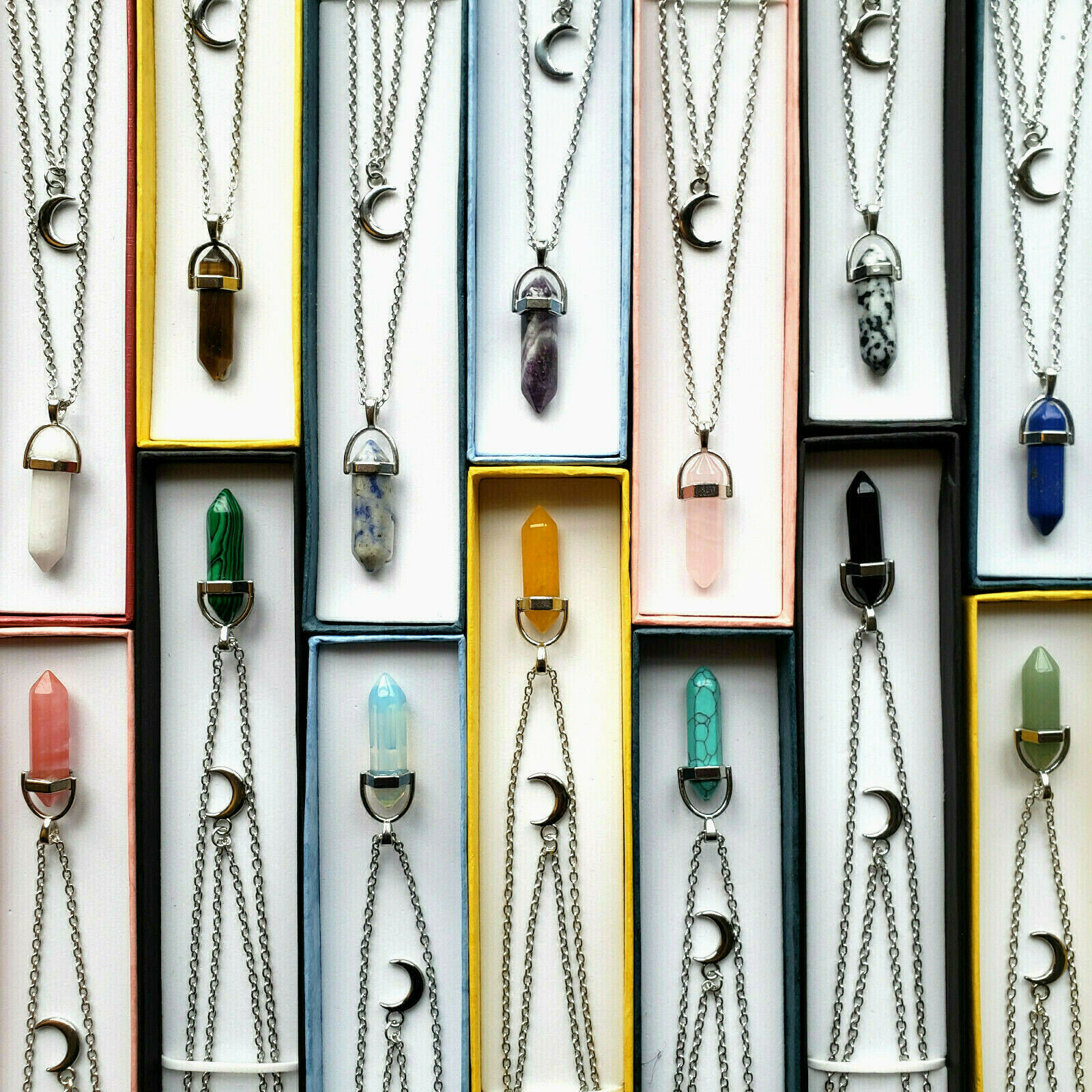 Healing Crystal Necklace Layered Moon Pendent. Women & Girls/Christmas Present!