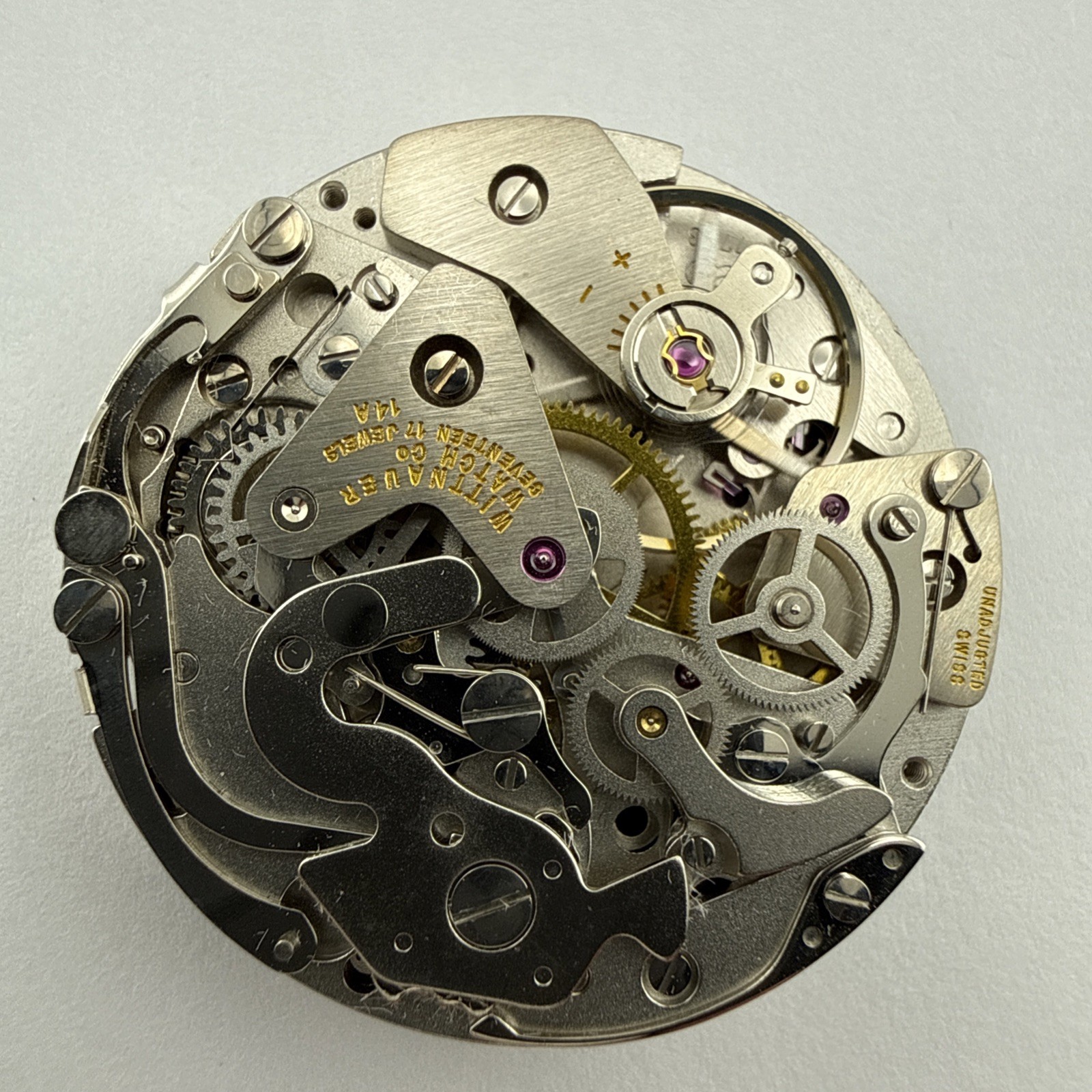 Wittnauer 14A chronograph Valjoux 7733 Watch Movement 17j W/ Dial & Hands NOS