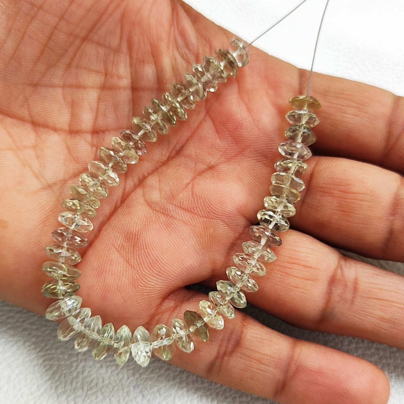 Brazil Green Amethyst Prasiolite Faceted Rondelle Beads 7-8mm 6″ Gem Strand