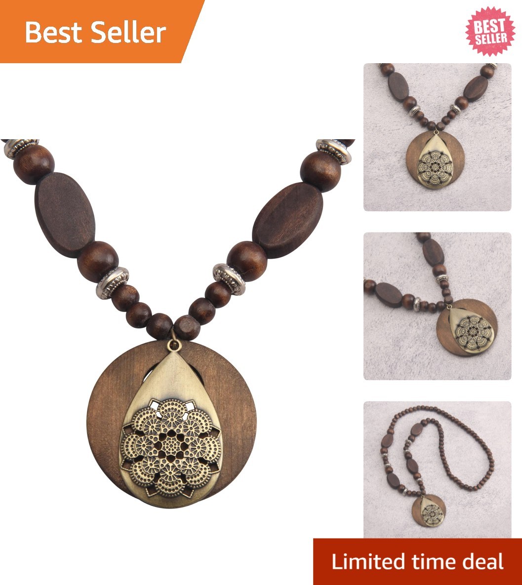 Versatile Boho Pendant Necklace – Elegant 6.5cm Wooden Charm for Every Occasion