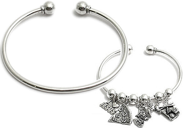 925 Sterling Silver Charm Cuff Bangle Bracelet (Removable Bead)