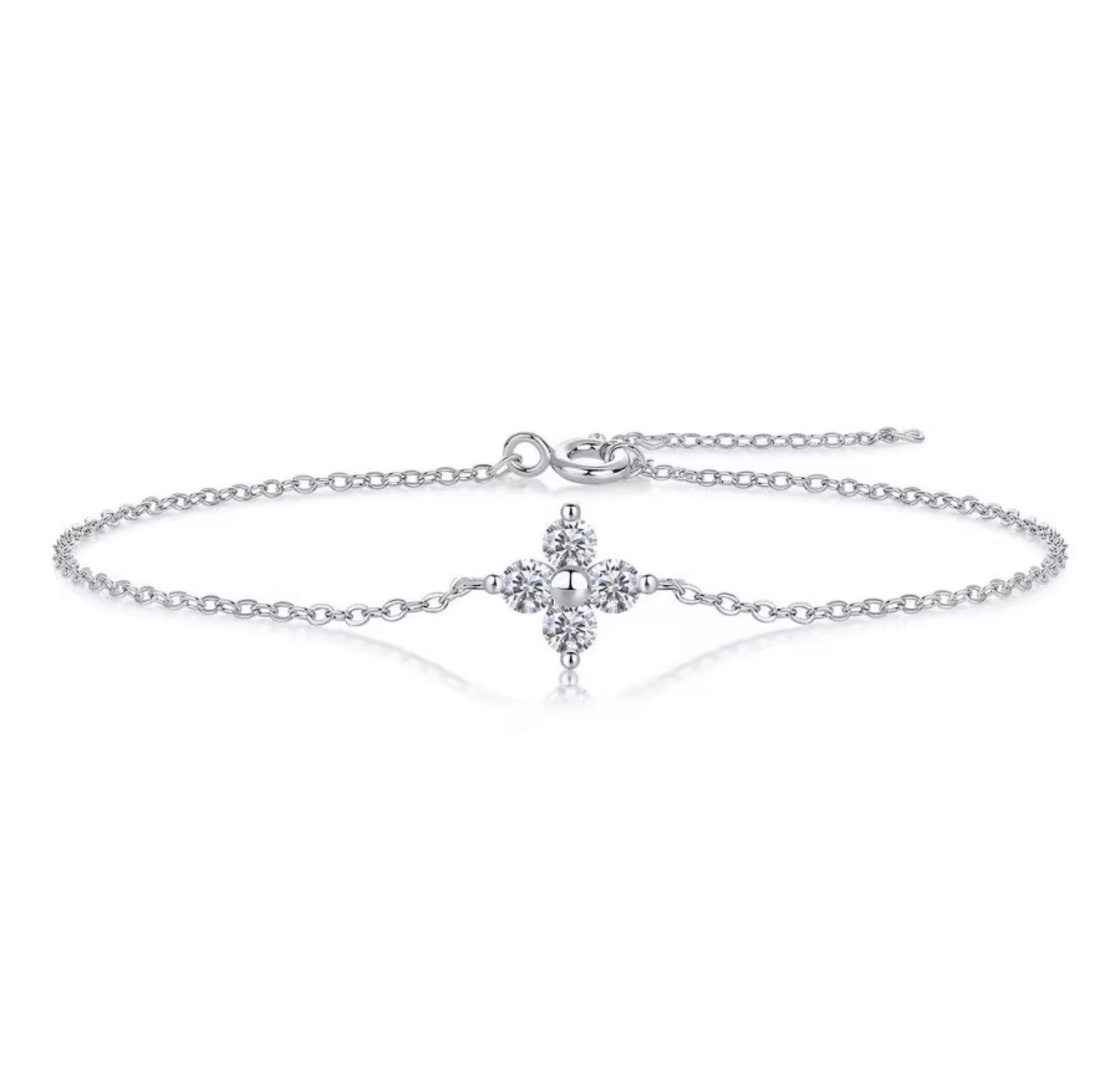 6-8 Inch Adjustable Moissanite Clover Bracelet | 925 Sterling Silver