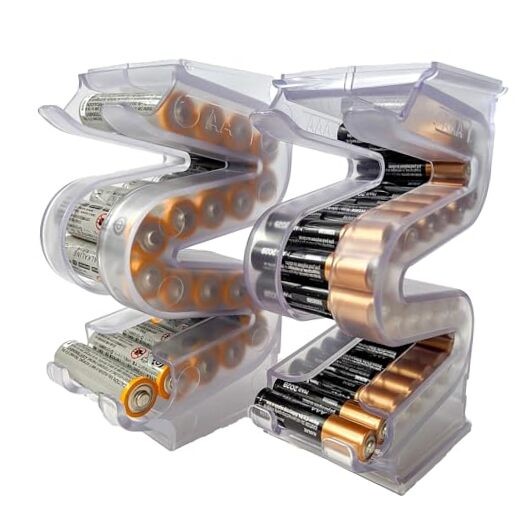 Battery Ladder Organizer Case for Batteries – Stackable or AA & AAA 2 – Pack