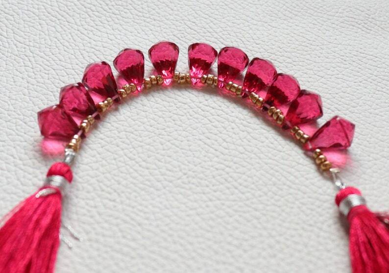10 Pcs Side Drilled Softy Briolette Beads Hydro Tourmaline Pink Quartz 13x8MM