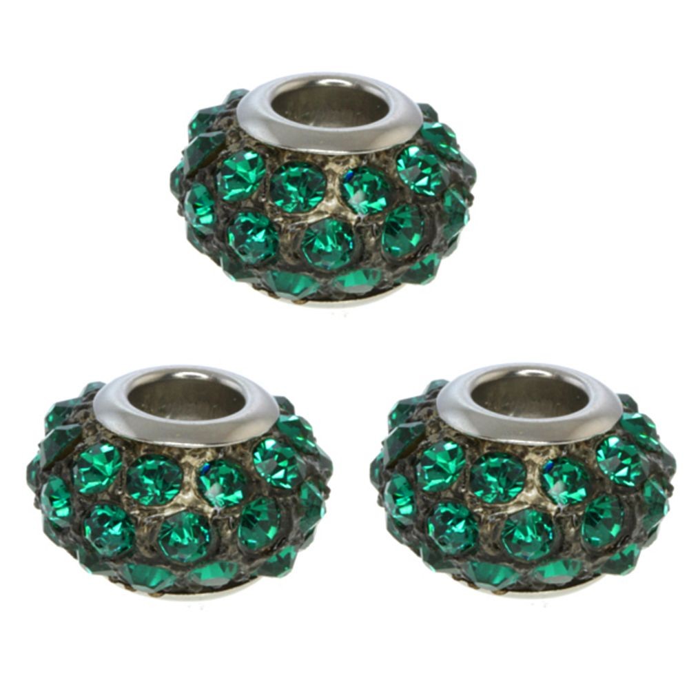Set of Three 14mm Round Green Pave Crystal Disco Ball Fits with Beads and Charms