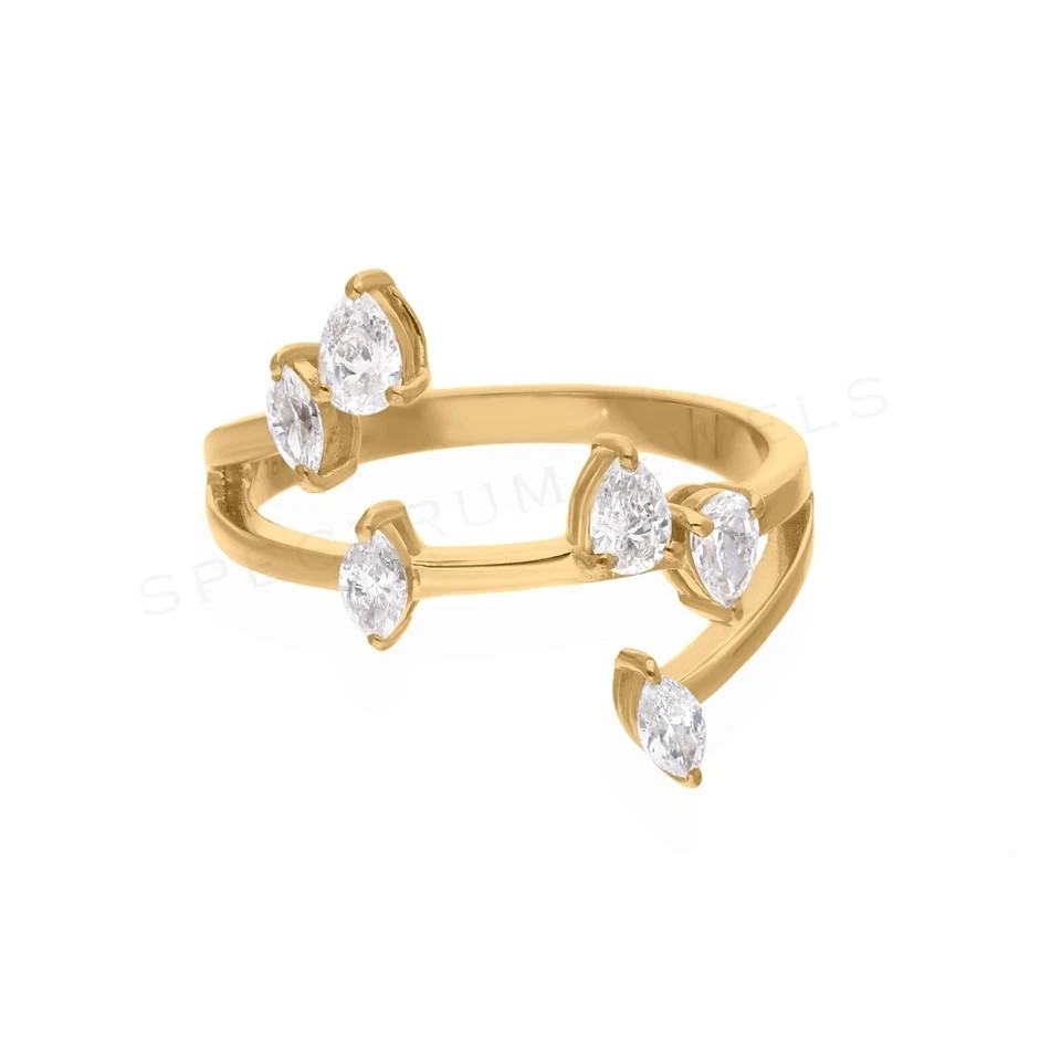 925 Silver moissinite fancy cut ring gold-plated, for regular and party use.
