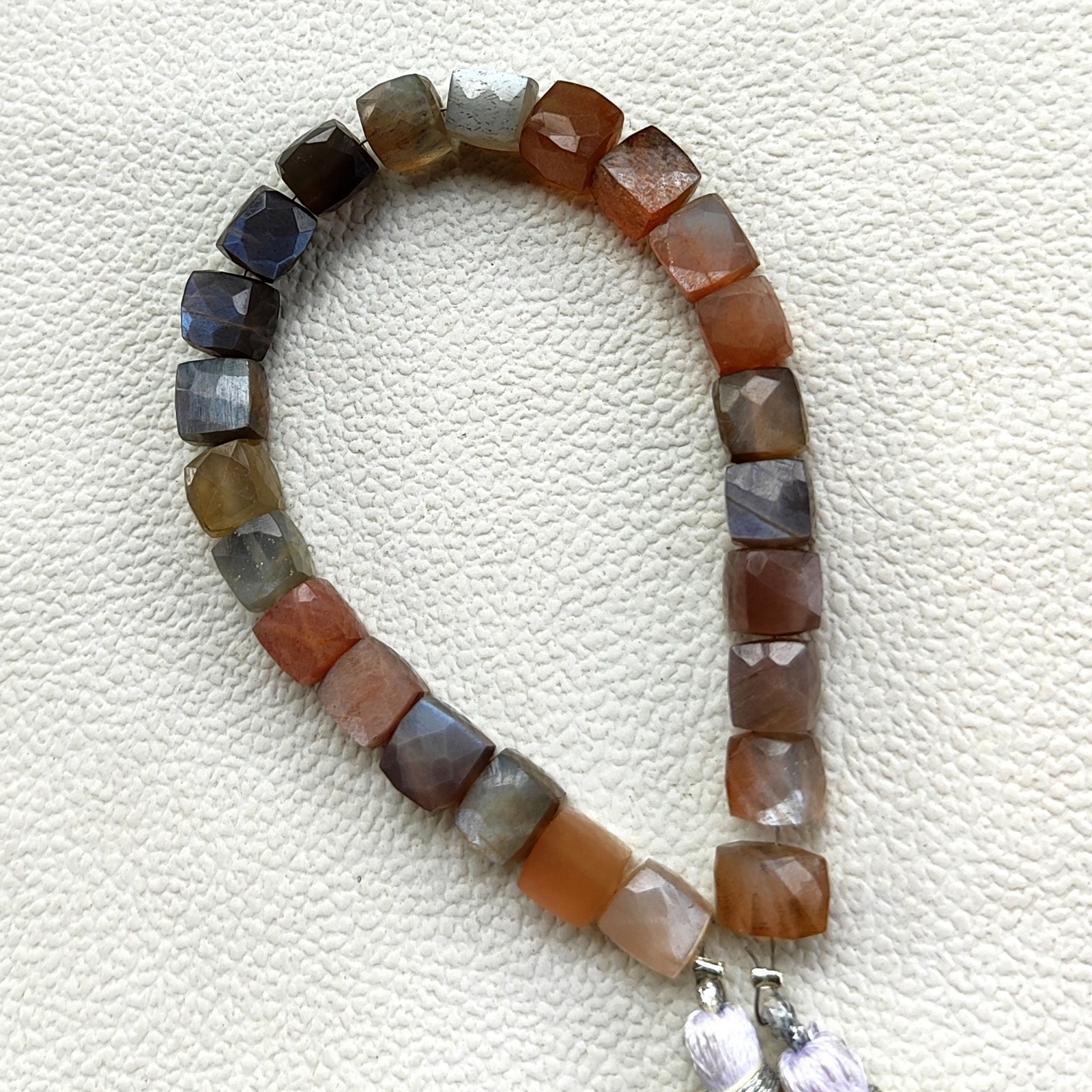 Multicolor Moonstone 7.5mm Faceted Cube Bead 7 Inch Strand Natural India Gems
