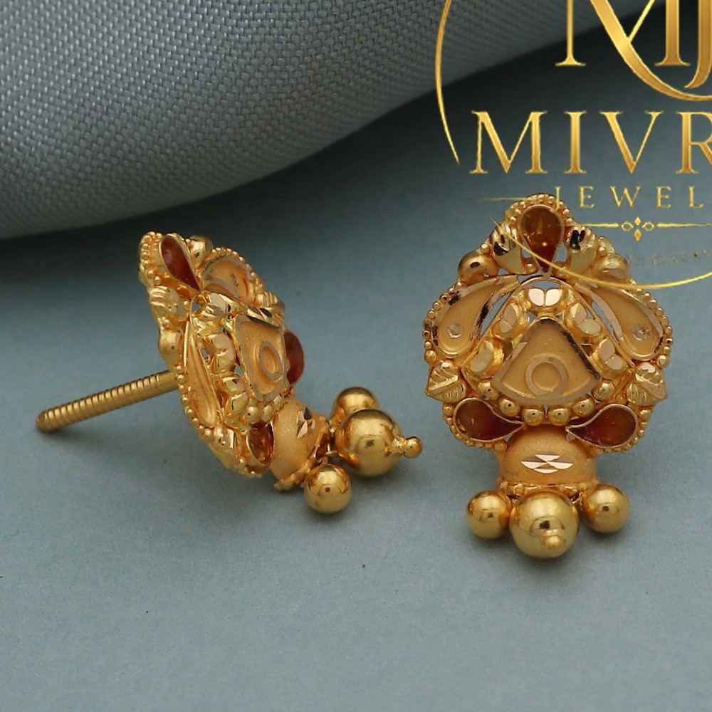 Bis 916 Hallmark Magnificent Gold Stud Earrings 2.2cm 3.15g Fine Jewelry Gift