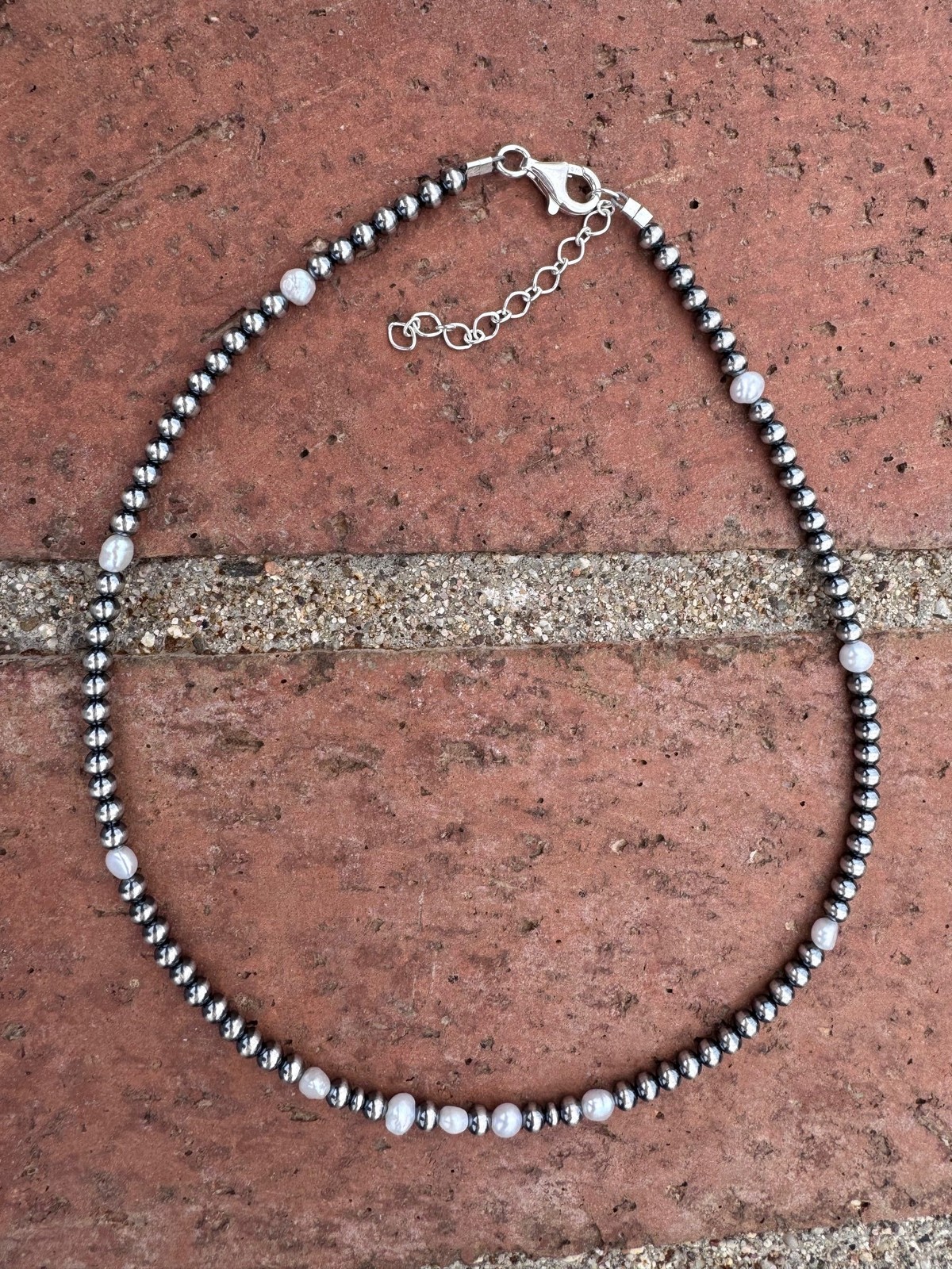 Handcrafted Freshwater Pearl & Sterling Silver Pearl 4mm Beaded Necklace 16″