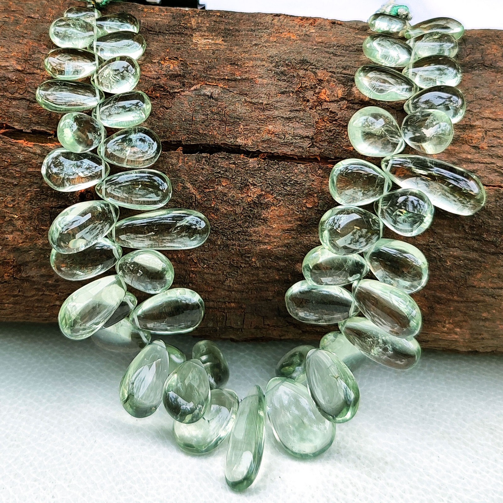 Natural Prasiolite Green Amethyst Gem Big 10×7 to 19×13 mm Pear Beads 9″ Strand
