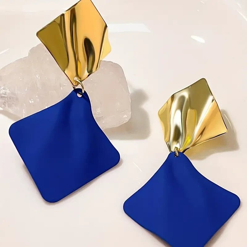Retro Sexy Metal Style Rhombus Personality Trend Klein Blue Contrast Color