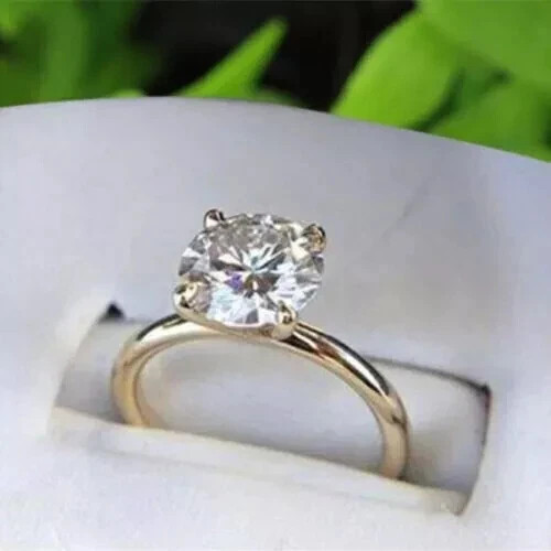 2 Ct Round Lab Created Diamond Solitaire Engagement Ring 14K White Gold Plated