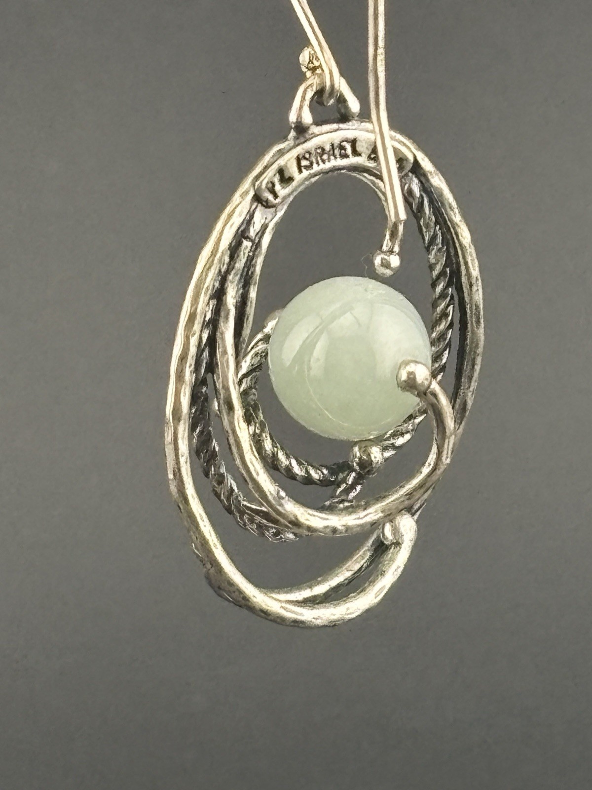 PZ Paz Creations 925 Sterling Silver Pale Green Stone Orbital Earrings Israel