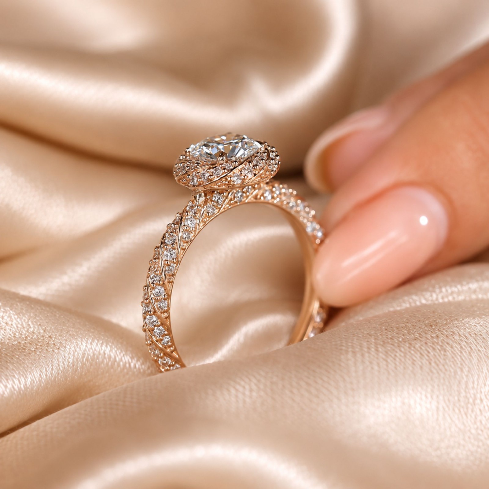 1.00 CT Sterling Silver Round Cut Diamond Ring in Halo Style with Twisted Design