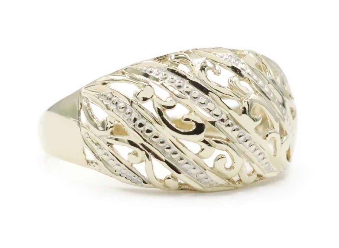 Women’s Estate 10KT Yellow Gold Filigree Cut Out 10.8mm Wide Dome Ring 2.30g