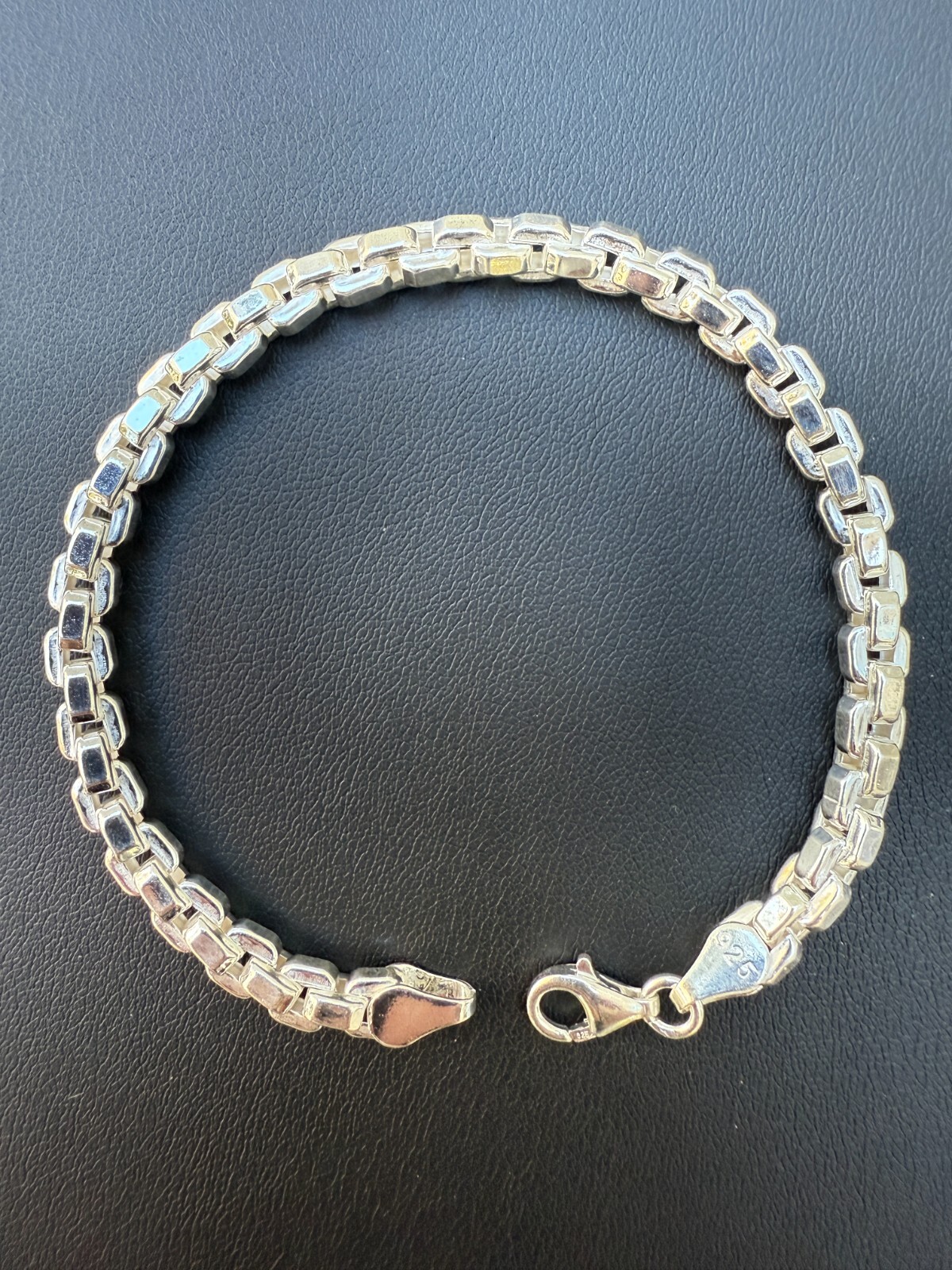 Real 925 Sterling Silver 5mm Men’s Hollow Puff Box Rolo Hermes Link Bracelet