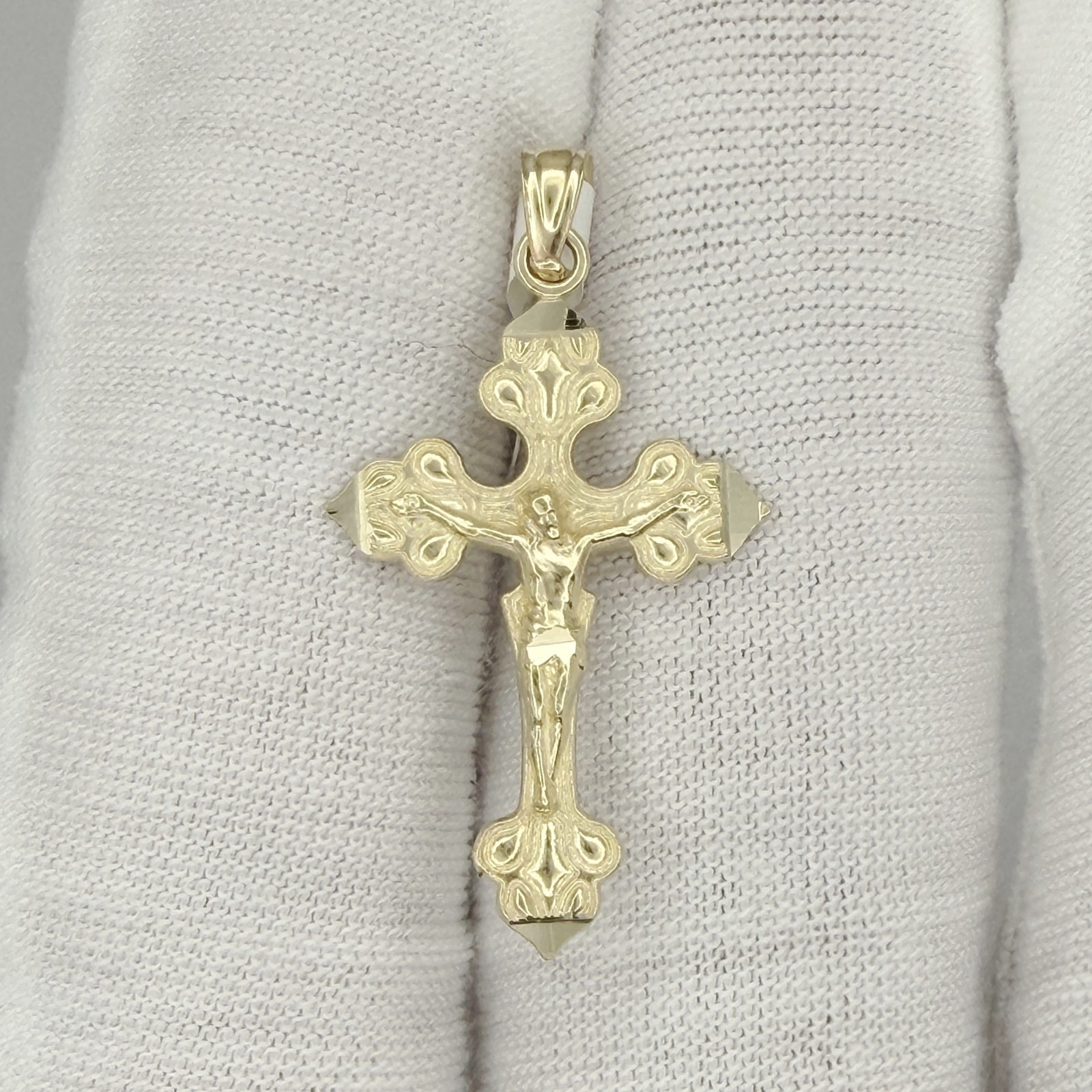 10k Yellow Gold Diamond-Cut Unisex Cross Crucifix Religious Charm Pendant