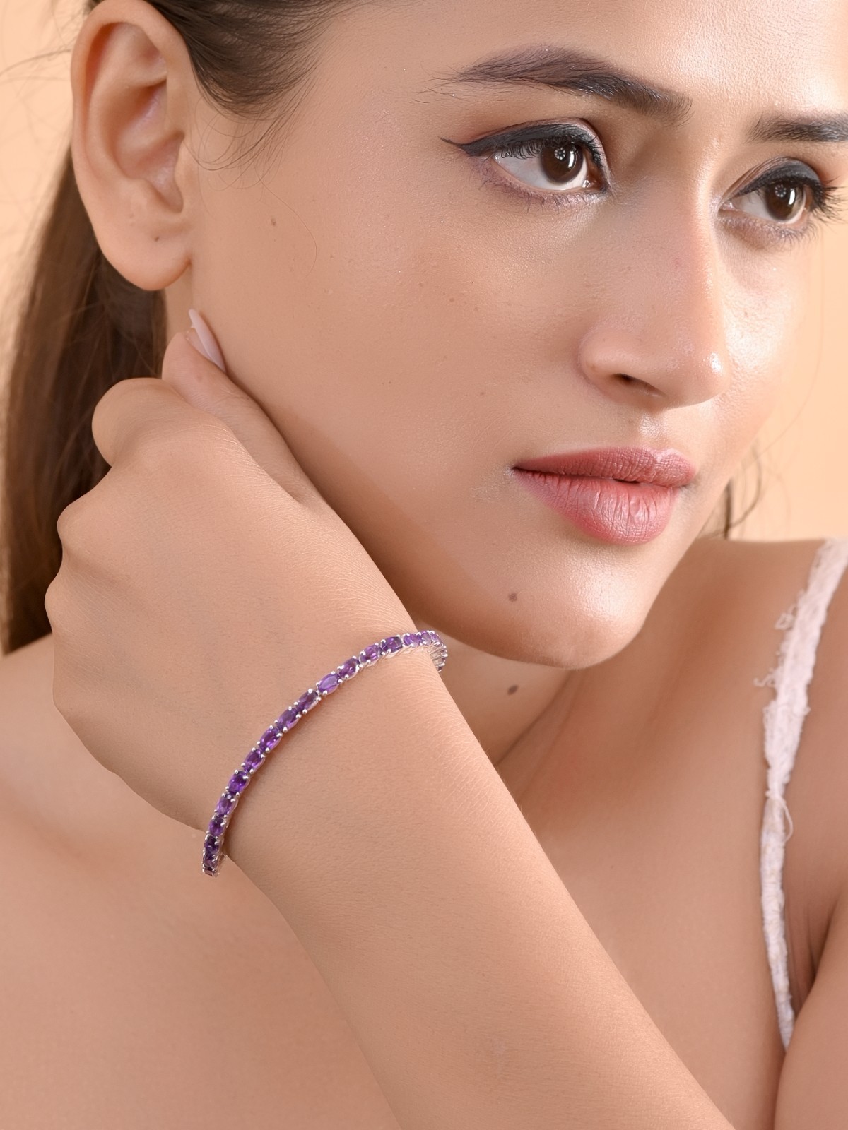 7.88ctw Amethyst Tennis Bracelet 925 Sterling Silver Stone 3*5mm | Size 7 In