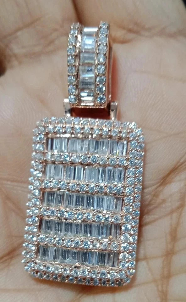 CHRISTMAS GIFT MENS Baguette Lab Created Diamond Custom Made Pendant 925 Silver