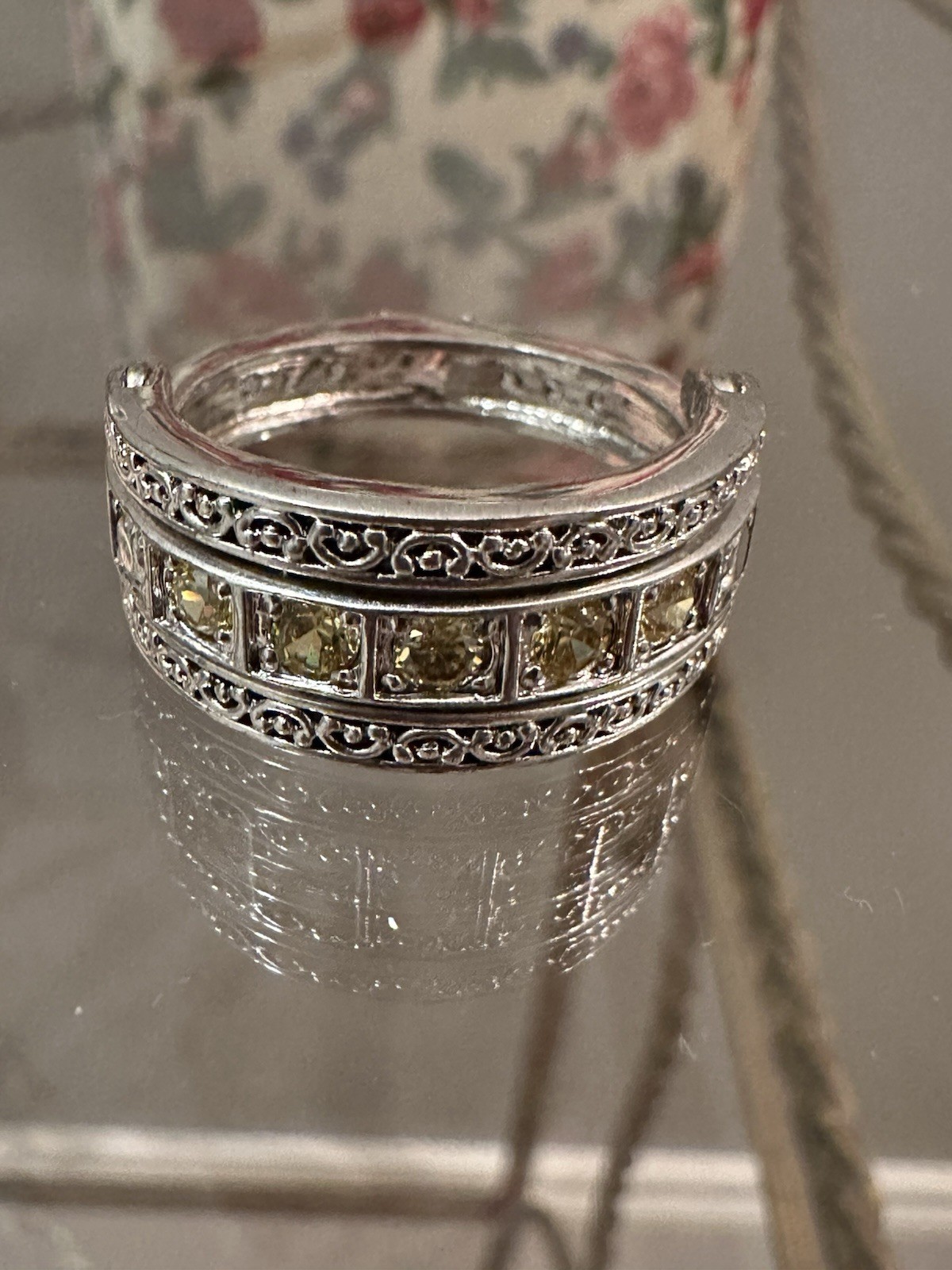 Vintage Avon Silver Tone Flip Ring with Multi Color Rhinestones Signed RJ Sz 10