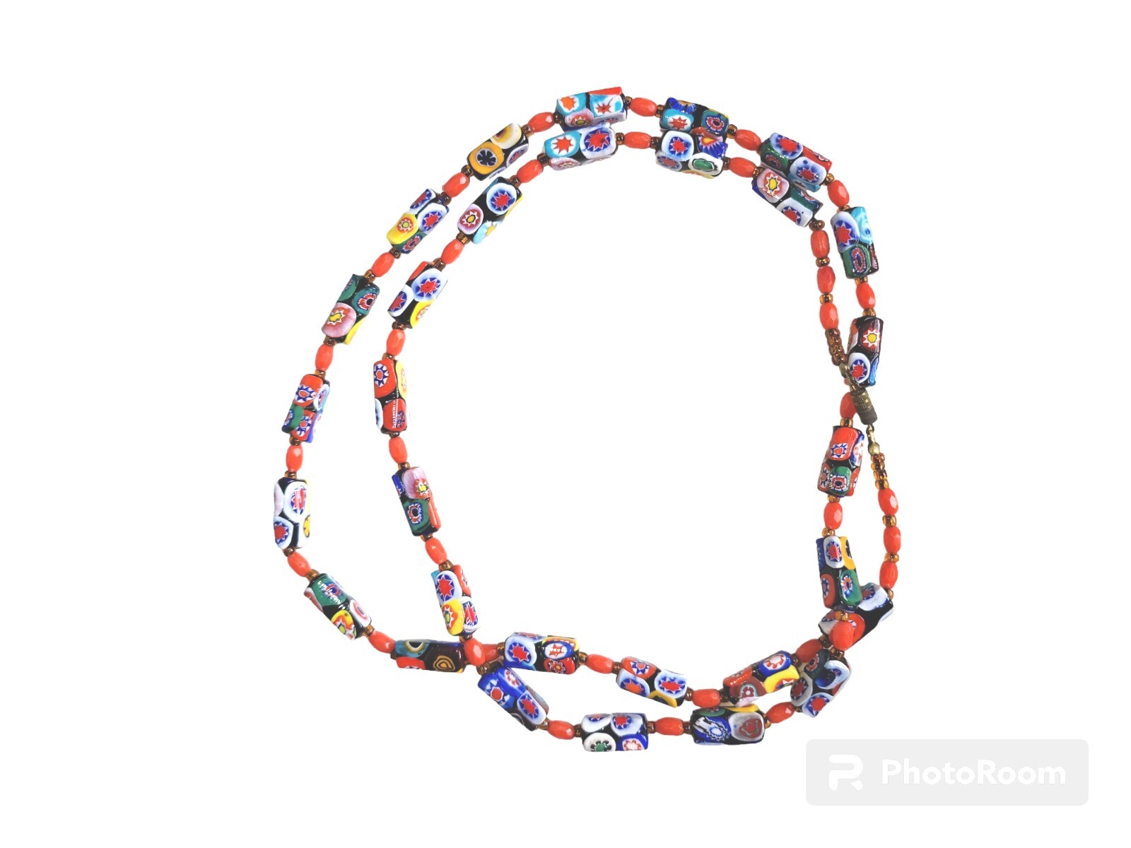 Vintage Venetian Murano Millefiori Glass Tube Bead Necklace 42″ Opera Italy