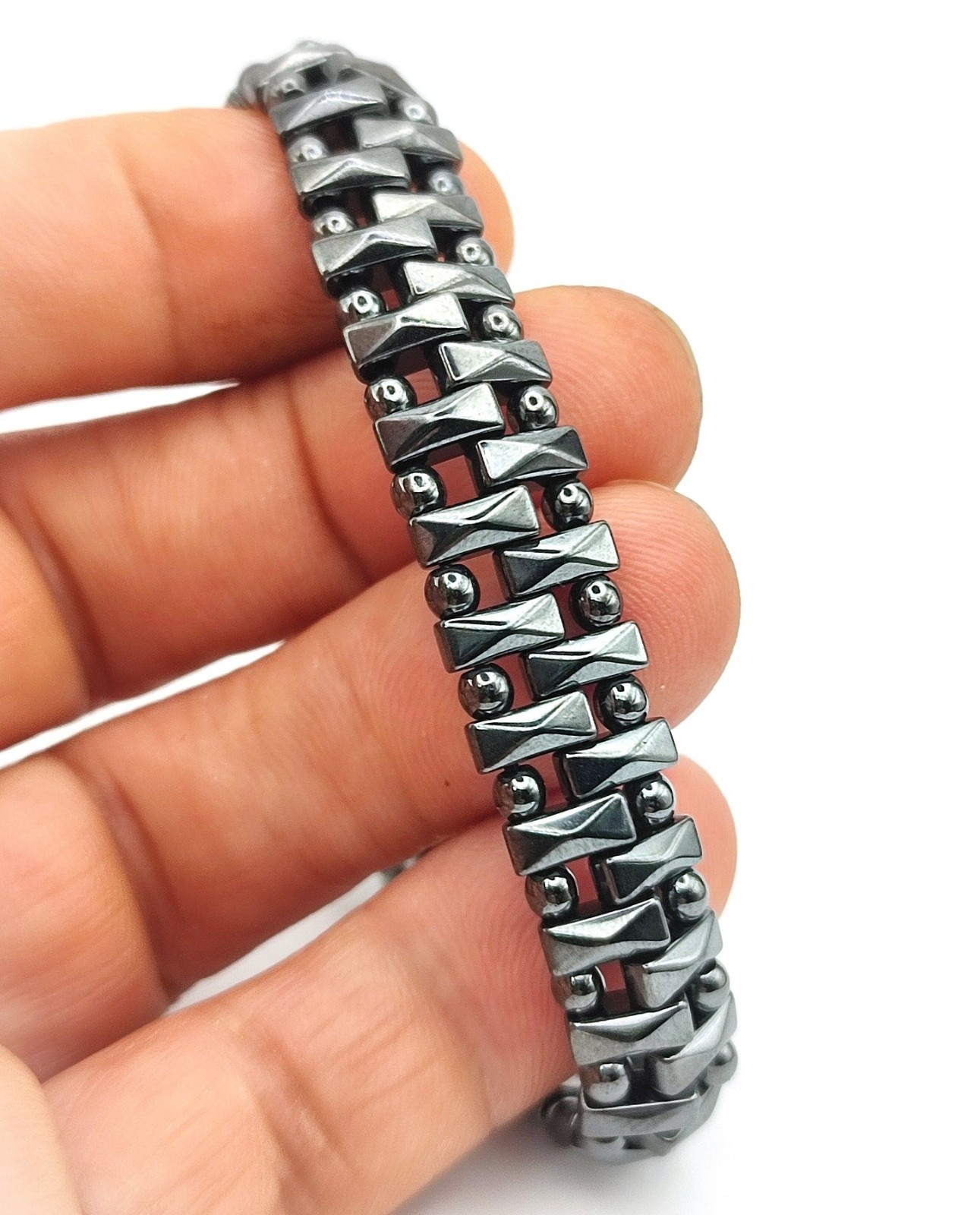 Modern Geometric Hematite Bracelet Double Strand Hollow Stone Jewelry for Men