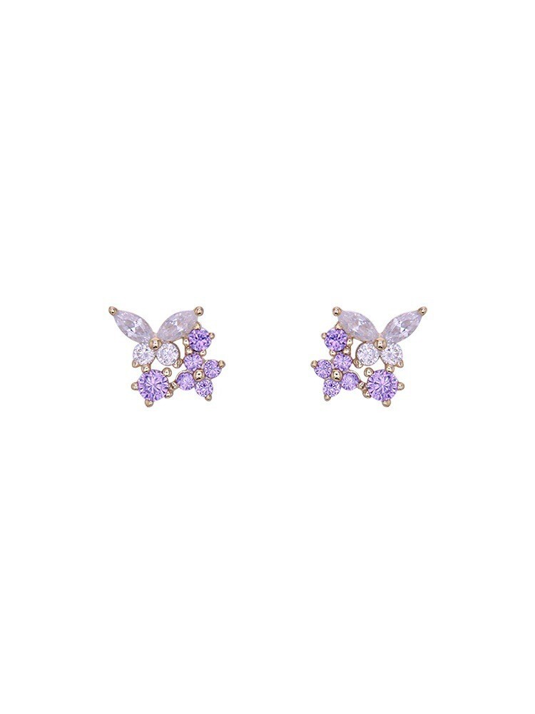 925 Sterling Silver Post Tiny Butterfly Purple CZ Stud Earrings 6mm Gift PE64