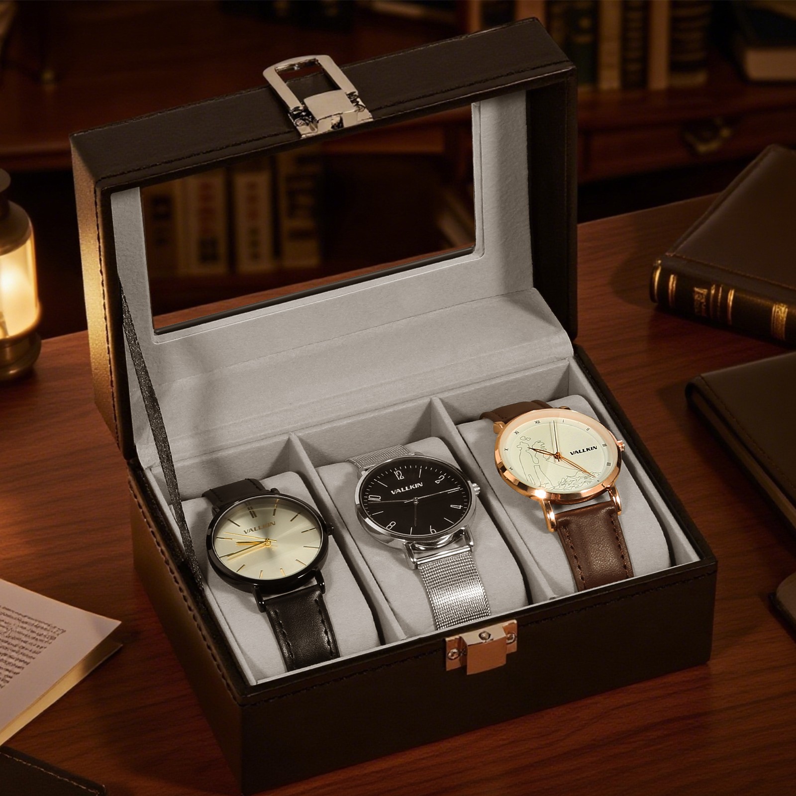 3 Slot PU Leather Watch Box Organizer Display Case Soft Pillow Travel Gift Men