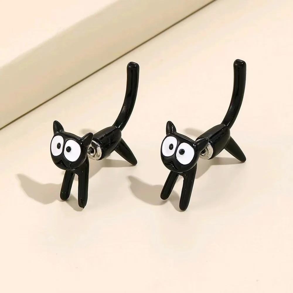 1 Pair Black & White Cat Front & Back Earrings – Cute Animal Pet Jewelry Gift
