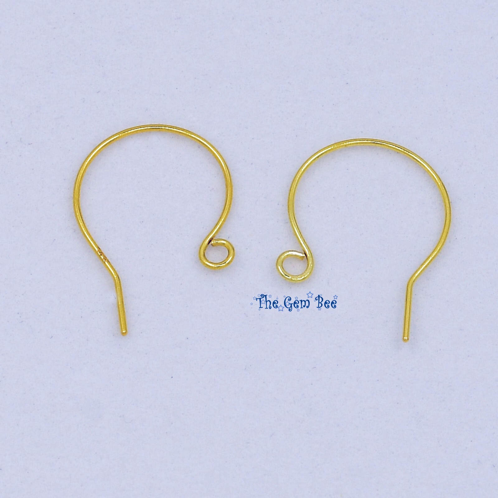 14K Solid Yellow Gold 22 Gauge French Hook Earwire with Ends 15mmx16mm PAIR