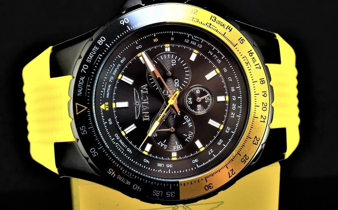 Invicta Aviator Skyshock Men’s Watch-50mm – Black and Yellow – 33038 ($249.00)