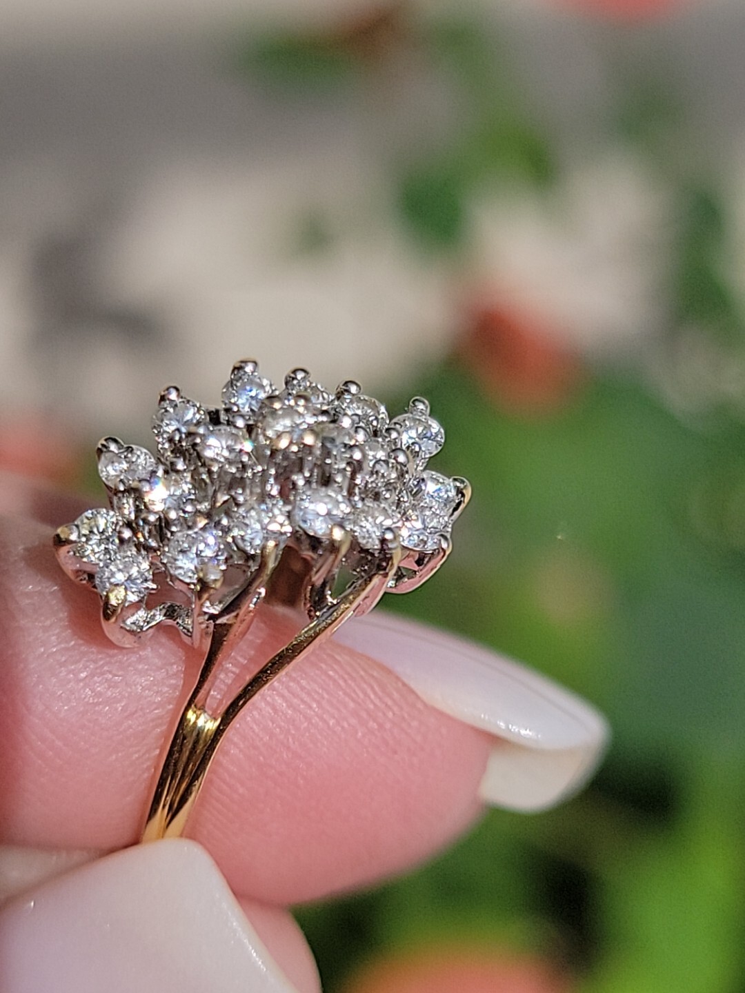 Diamond Waterfall Cluster Cocktail Ring 4.40 Grams 14k Gold .50 In Diamonds