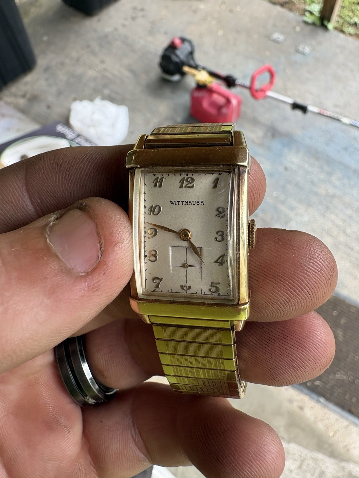 Wittnauer Tank 14K Gold Rectangular Manual Wind Dress Watch Small Seconds