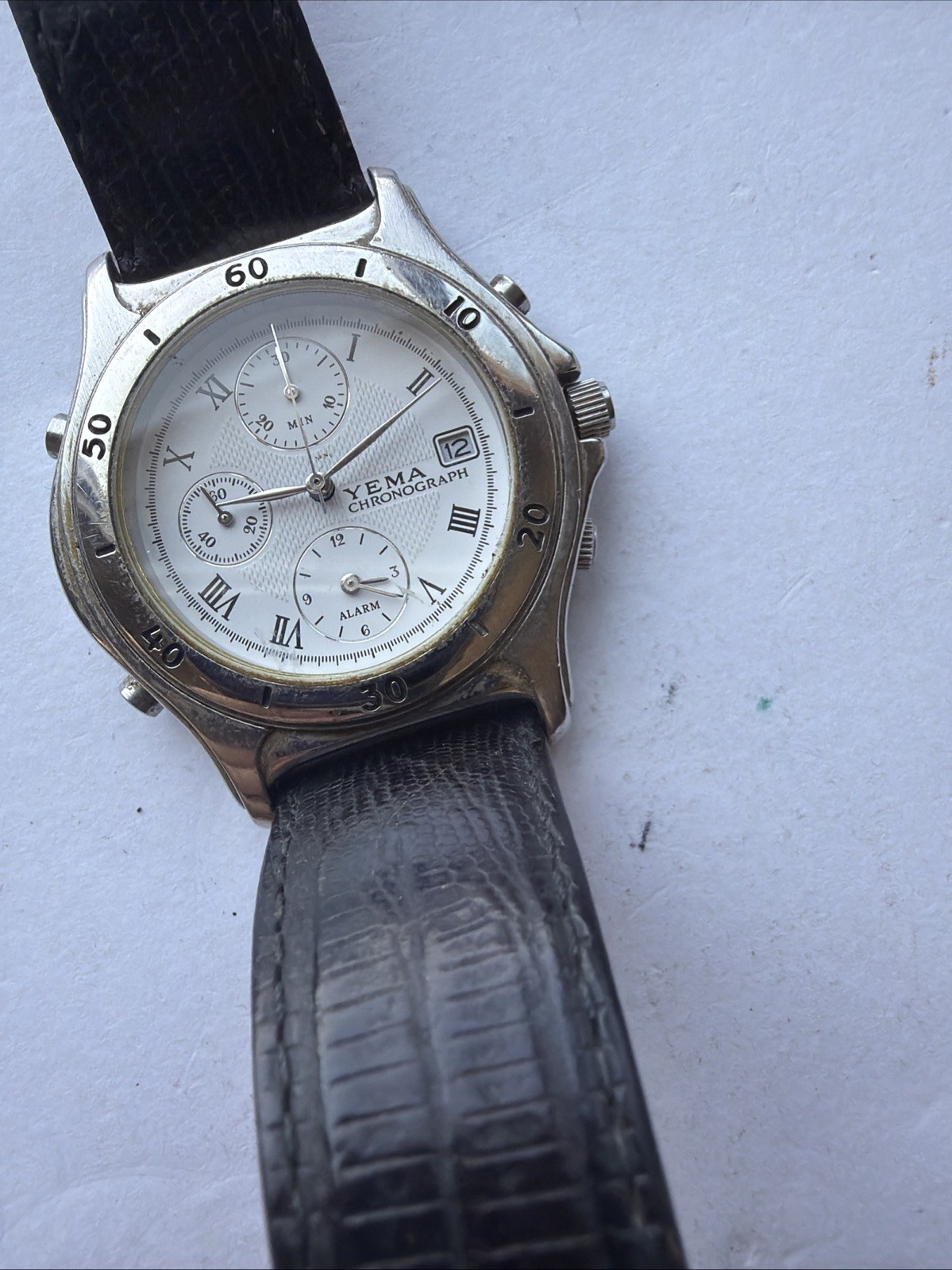 AX93 Yema Paris Chronograph Alarm 40mm Quartz Mens Watch Untested Sold As Is**