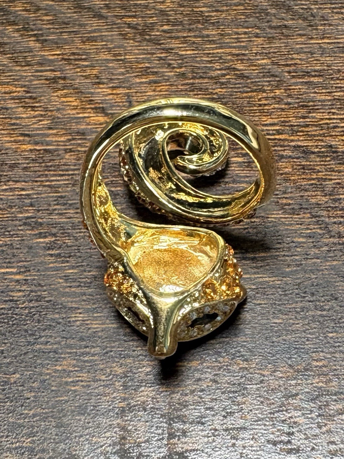 Gold Tone Fox Wrap Cocktail Ring Adjustable Amber Black Round Crystal Accents