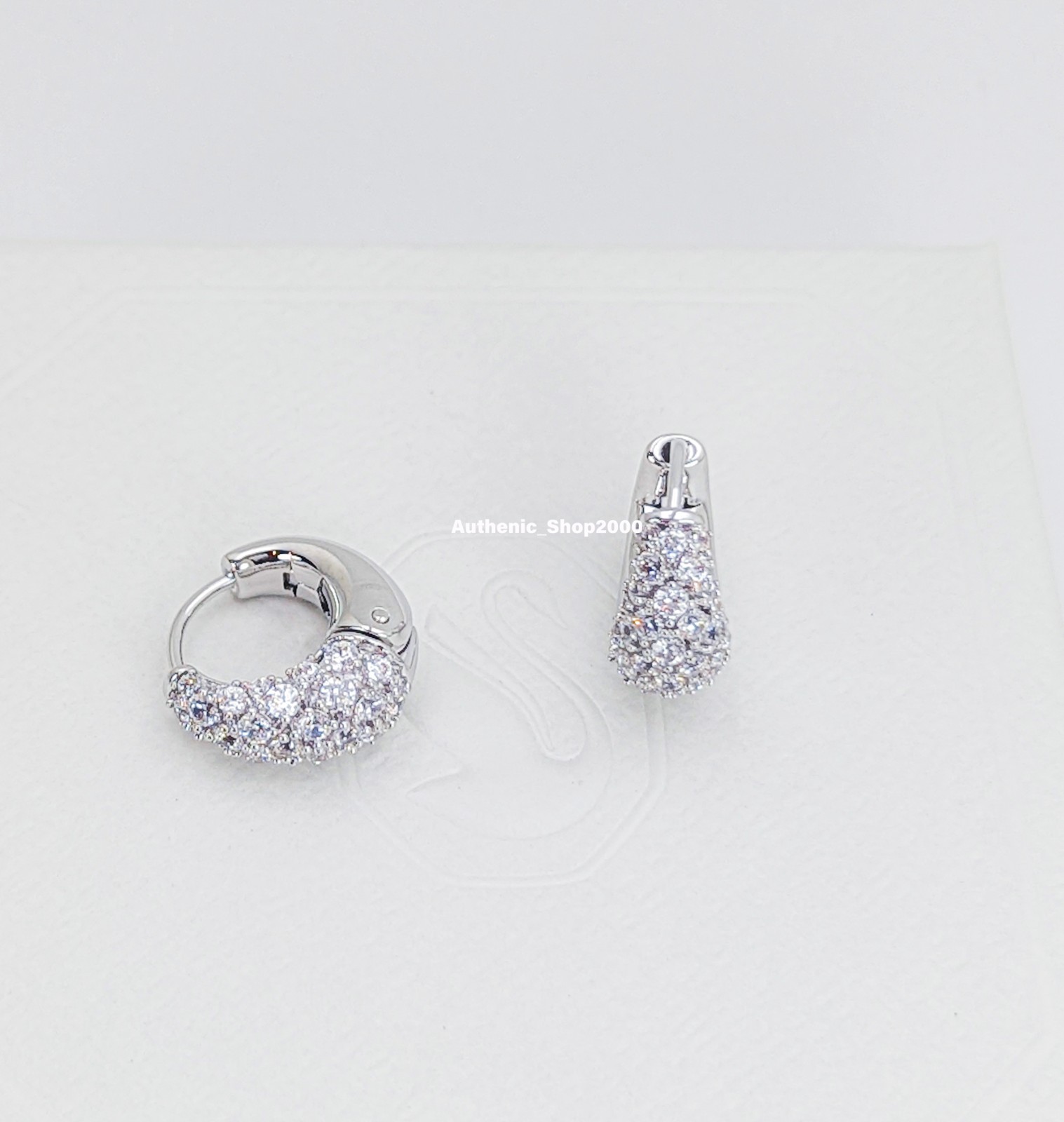 New 100% Authentic SWAROVSKI Rhodium White Pave Sublima Hoops Earrings 5732282