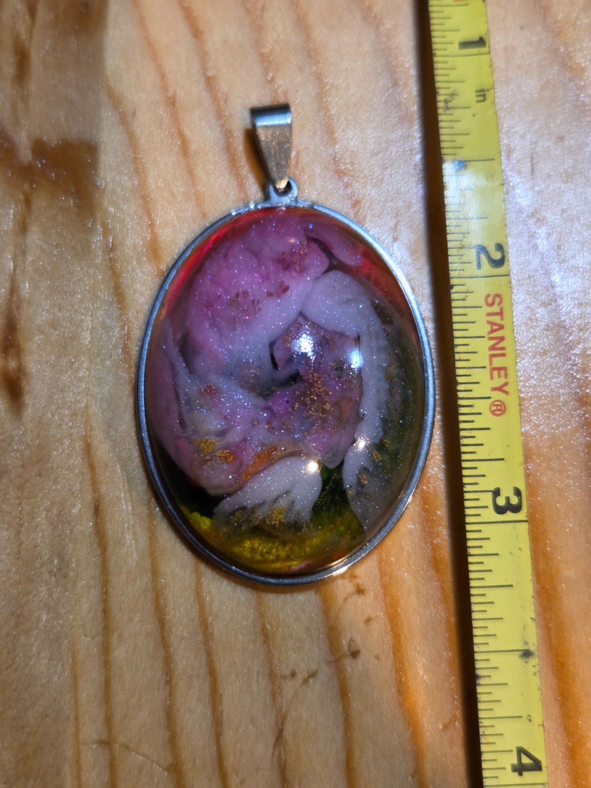 OOAK Nebula Series Petri Effect Resin Oval Pendant Stainless Steel N091
