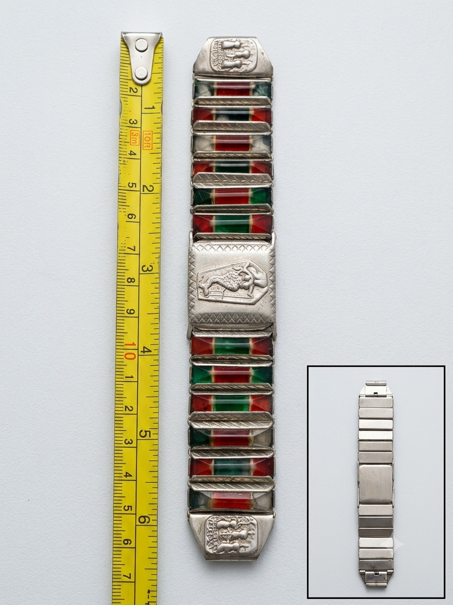 Vintage Expandable Bracelet – Mermaid & Three-Domed Church Motif – Folk Art Desi