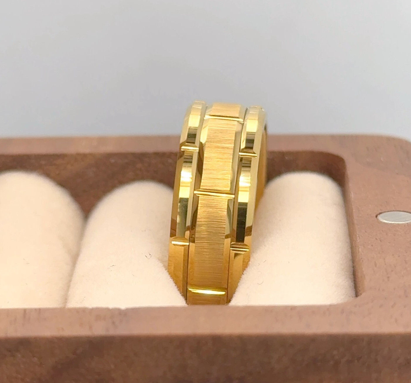 Geometric Grooved Design Ring Gold Plated Tungsten Thanksgiving Present Band