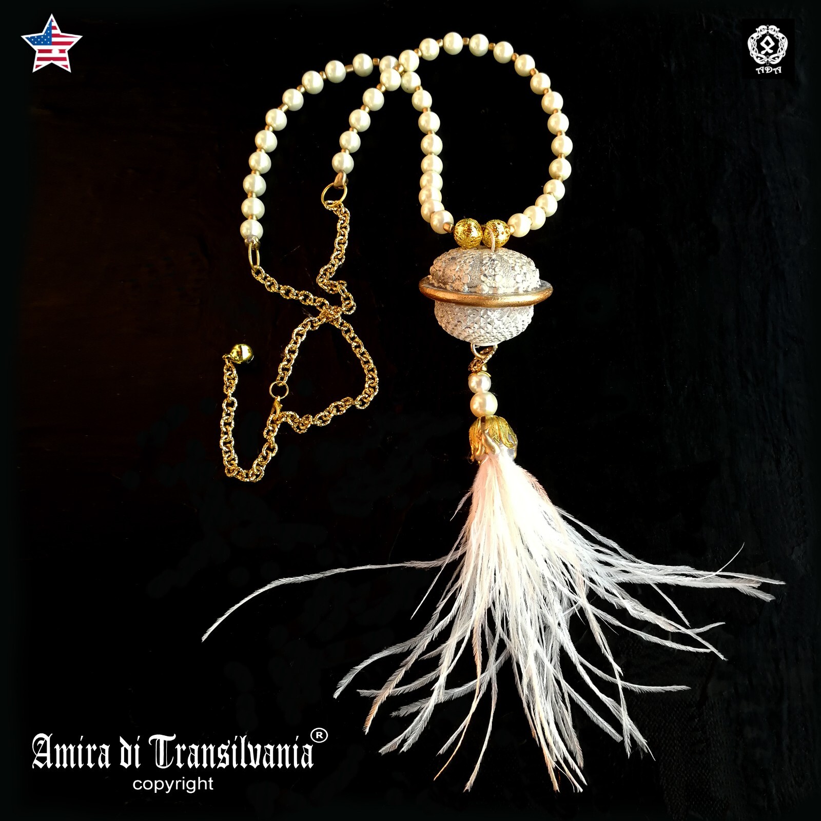 Jewelry Woman Pearl Necklace Luxury Pendant Art Deco Jellyfish Ostrich Feather