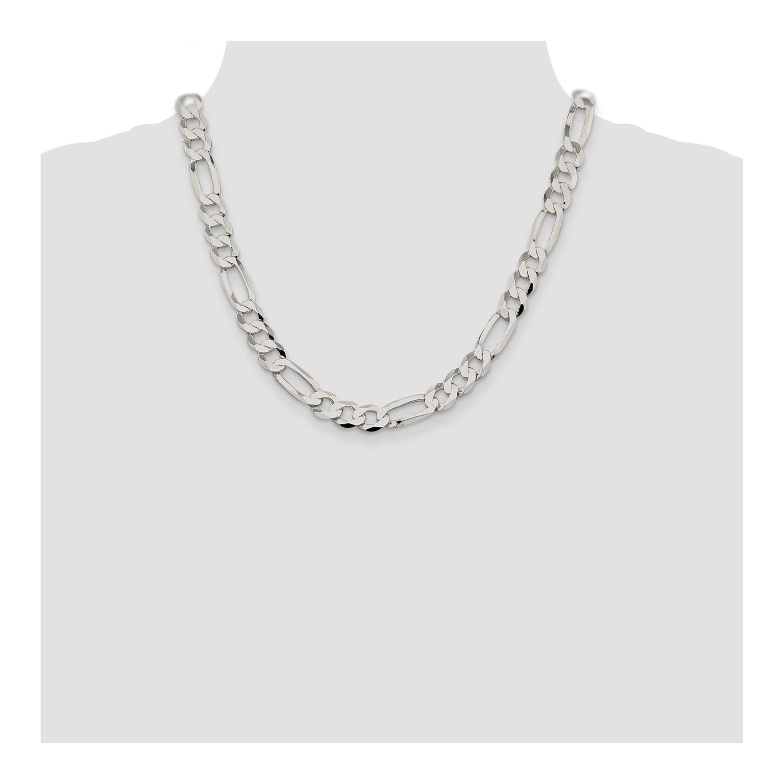 925 Sterling Silver 9.5mm Figaro Chain Necklace 20 Inch Mens Womens