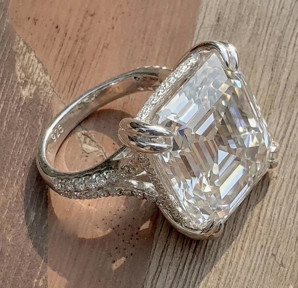 RARE 11.10 Ct Certified Treated White Diamond Solitaire Ring In 925 Silver