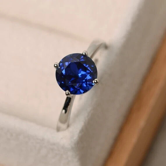 2.21 Ct Natural Sapphire Engagement Wedding Ring 14K Real White Gold